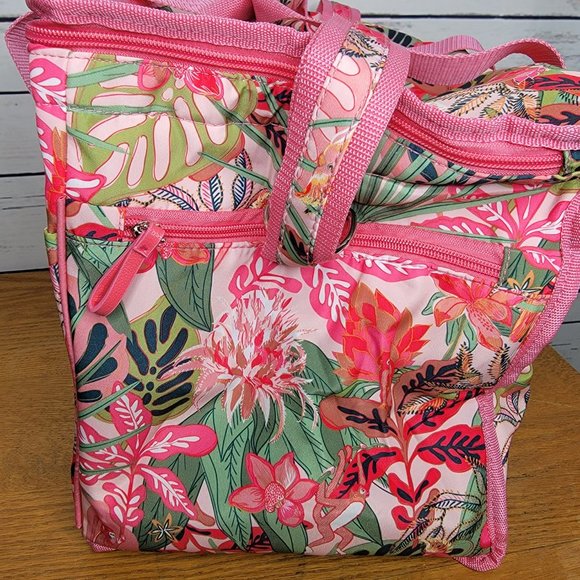 Vera Bradley Cooler Pink Tropical Palm Trees Picnic Beach Lunch New - Picture 11 of 12